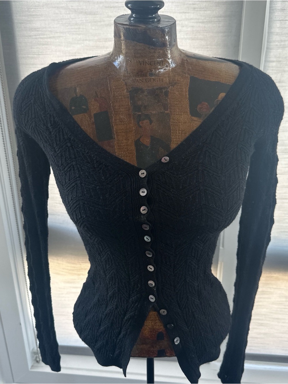 Reformation Black Textured V-Neck Buttoned Cardigan